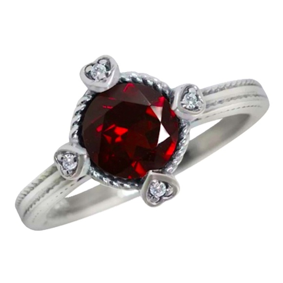 Genuine Garnet Hearts Rope Design Sterling Silver ring 7 - Picture 2 of 6